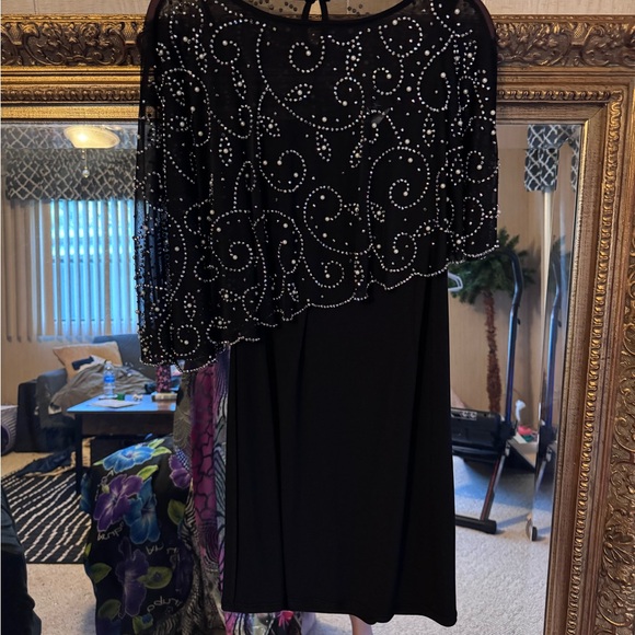 Elegant Black Dress with Beaded Overlay- MSK - Picture 4 of 4